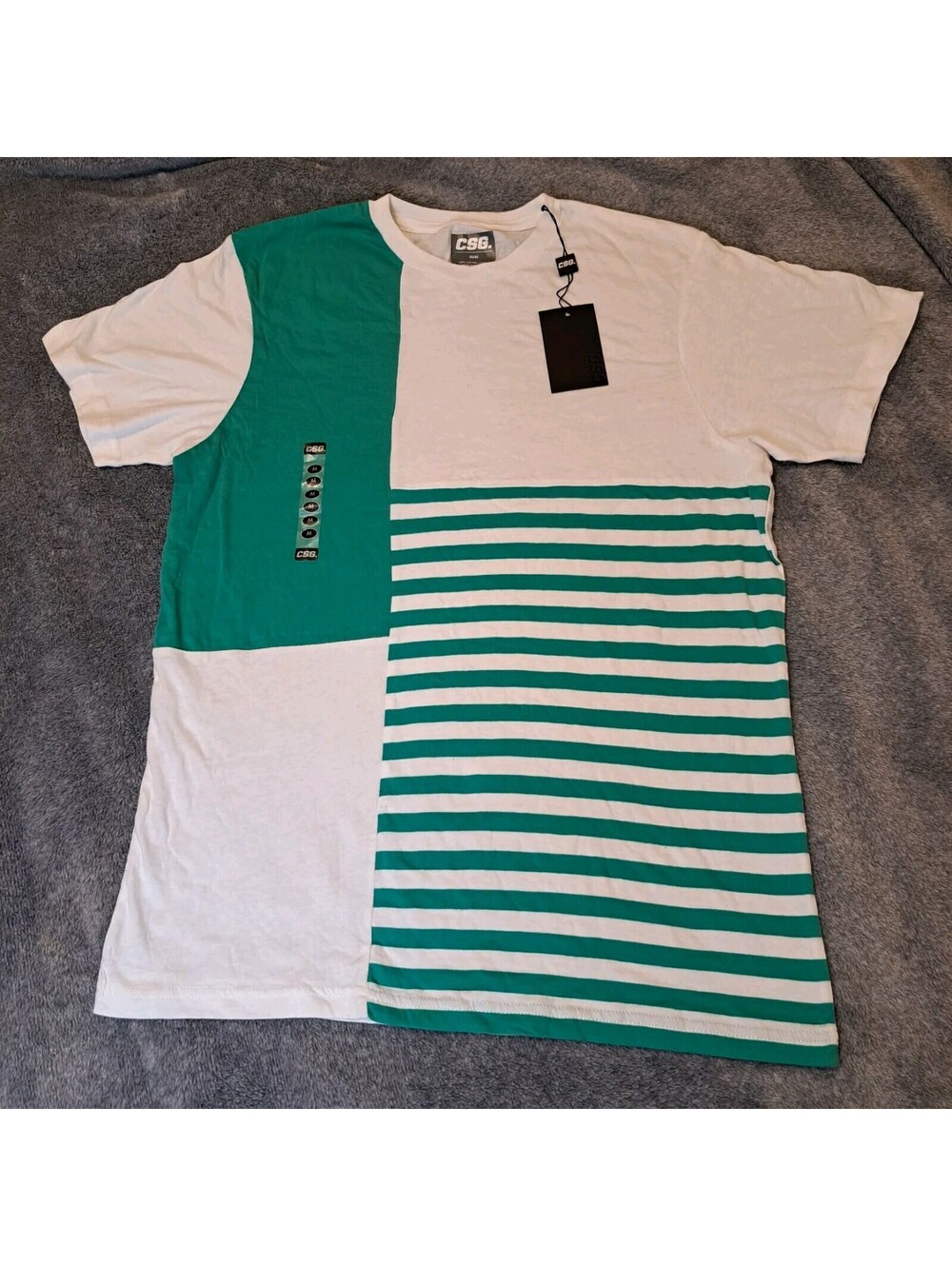 CSG Mens Geometric White Aqua Splice T Shirt Tee Size M Medium